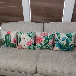 Set Of 4 Colorful Cactus Printed Throw Pillows Southwestern Boho Farmhouse 18x18